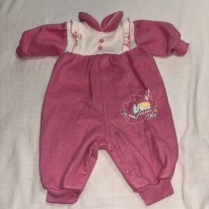 VTG Small Steps Pink Fleece Baby Girl Romper 6/9 MOS Cottage Theme Embroidery‎